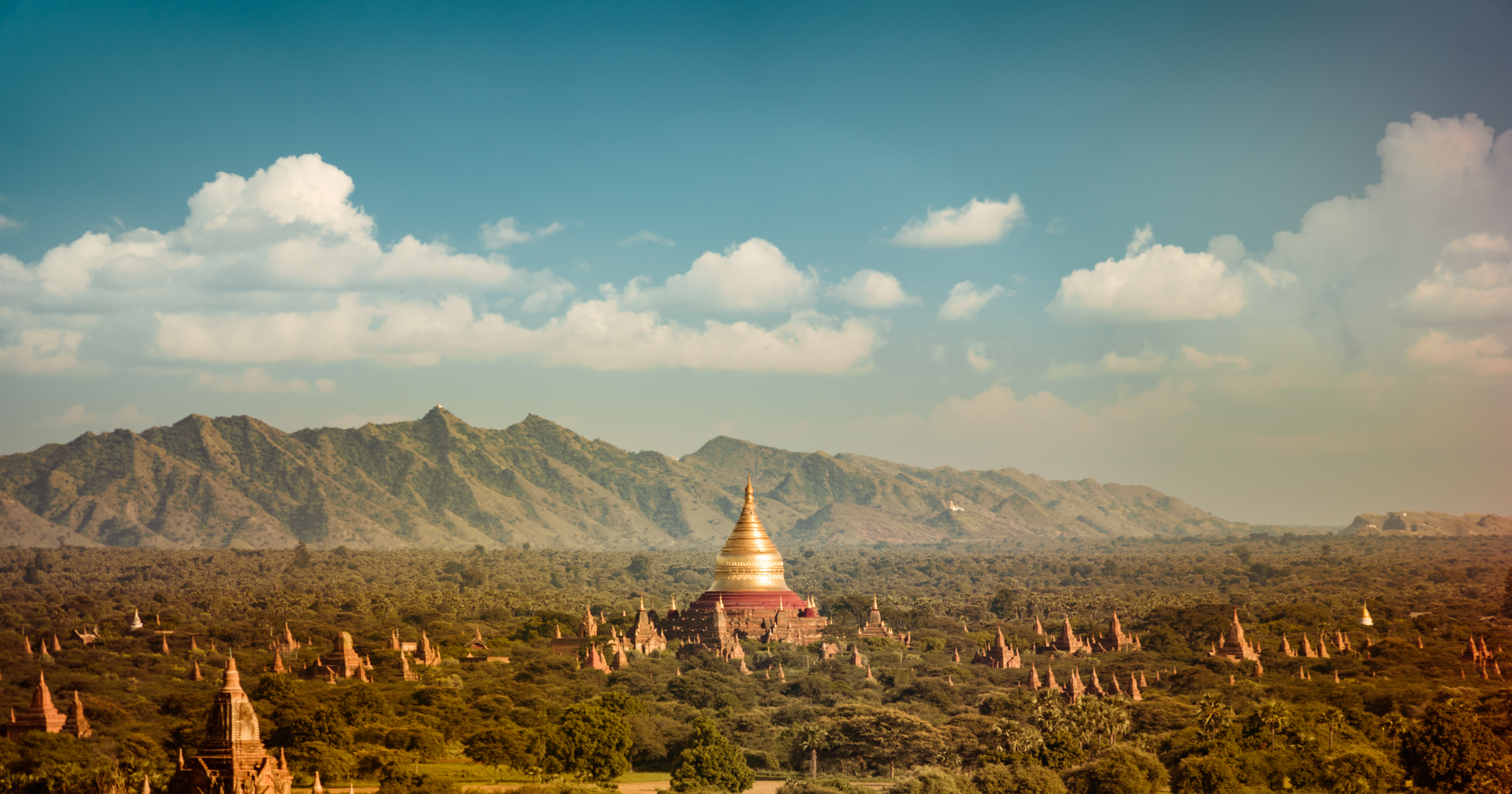 Bagan temples in golden hour light, Myanmar