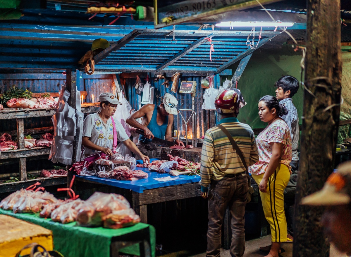 Photo of early morning meat market in Hsipaw, Myanmar