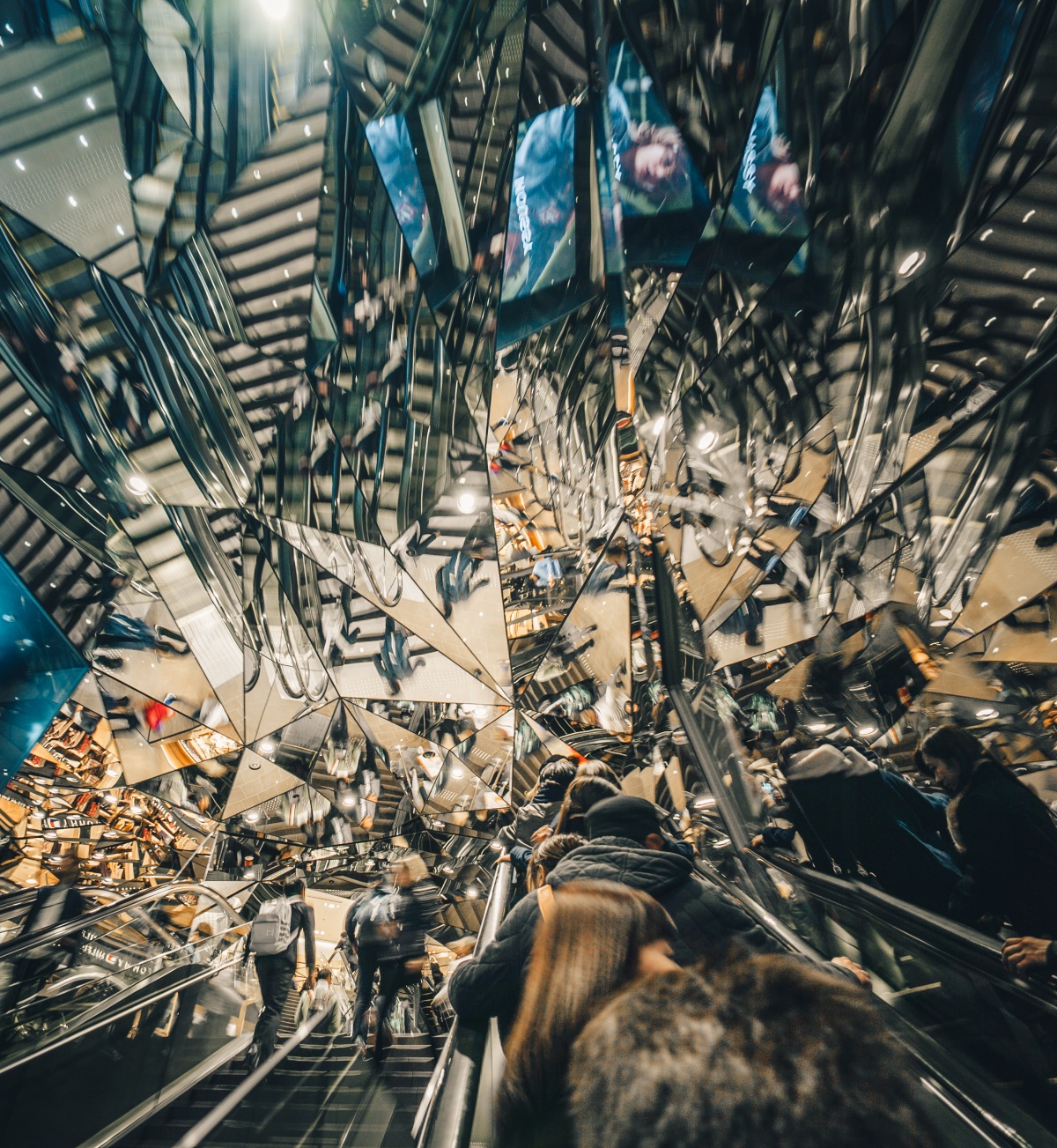 Psychedelic mirror tunnel in Harajuku, Tokyo, Japan.