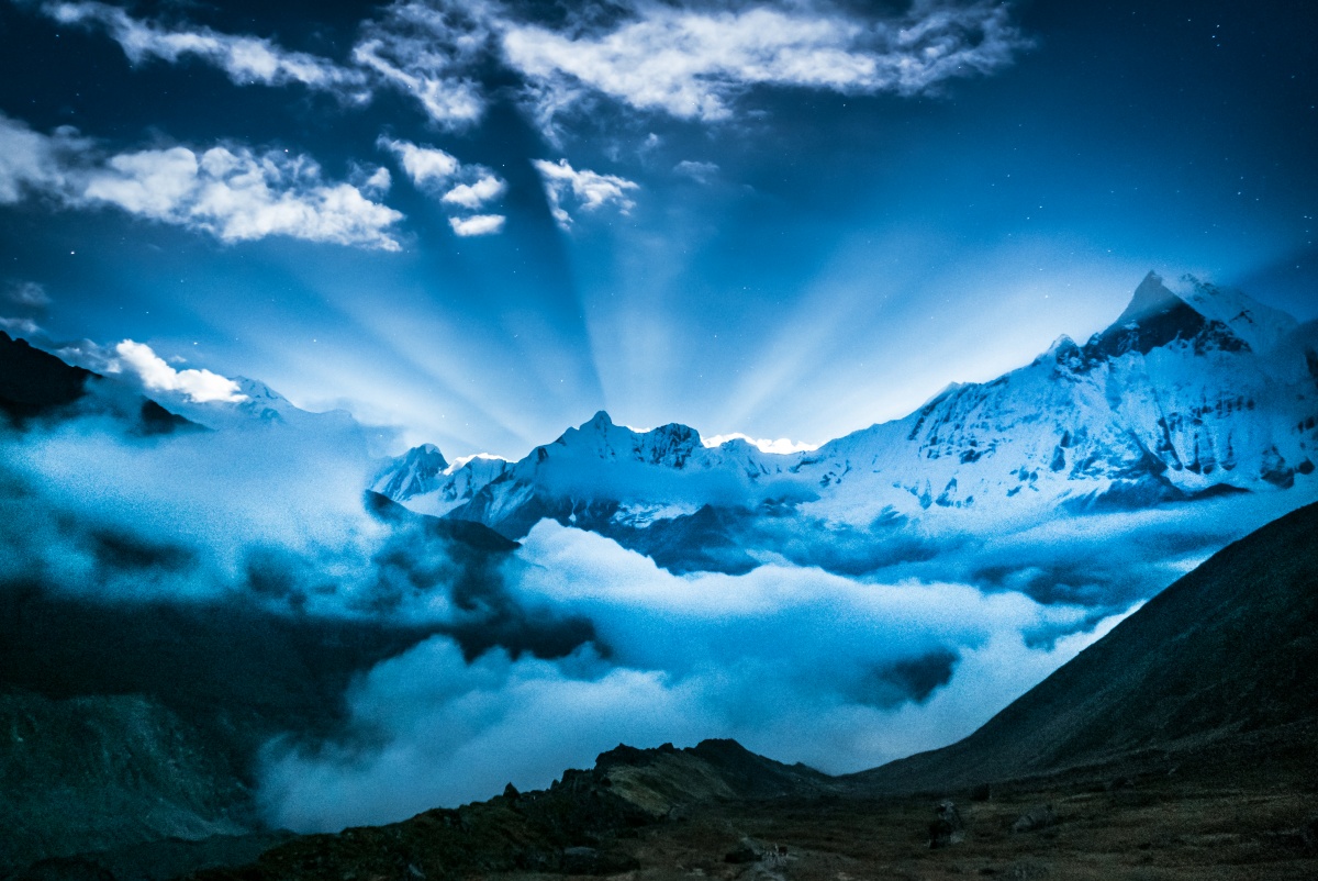 Photo of Moonrise over Annapurna mountain region